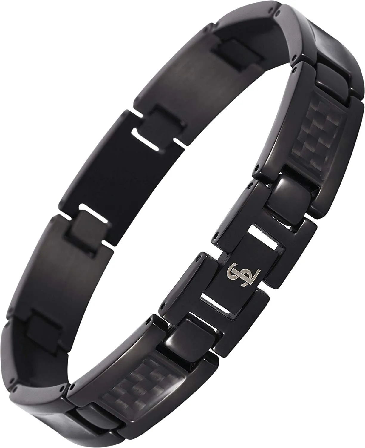 Elegant Surgical Grade Steel Men's Carbon Fiber Bracelet (Black Bracelet - Black Carbon Fiber)