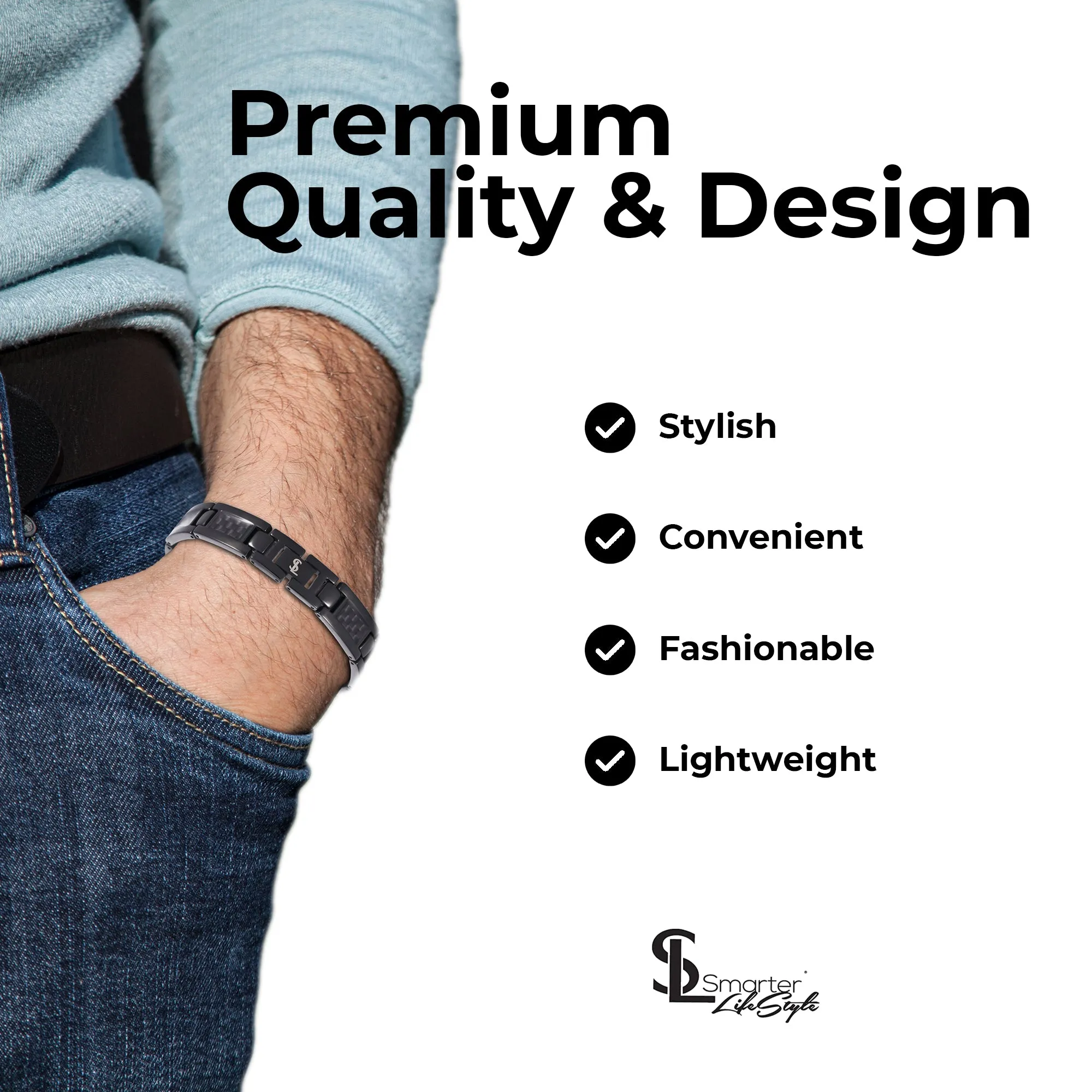 Elegant Surgical Grade Steel Men's Carbon Fiber Bracelet (Black Bracelet - Black Carbon Fiber)