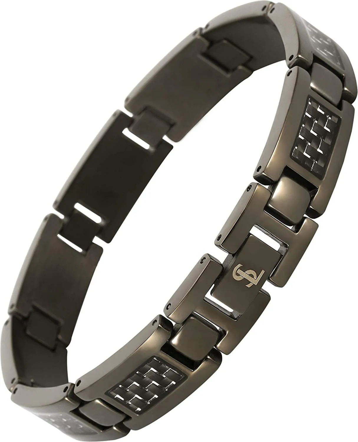Elegant Surgical Grade Steel Men's Carbon Fiber Bracelet (Gunmetal Bracelet - Gray Carbon Fiber)