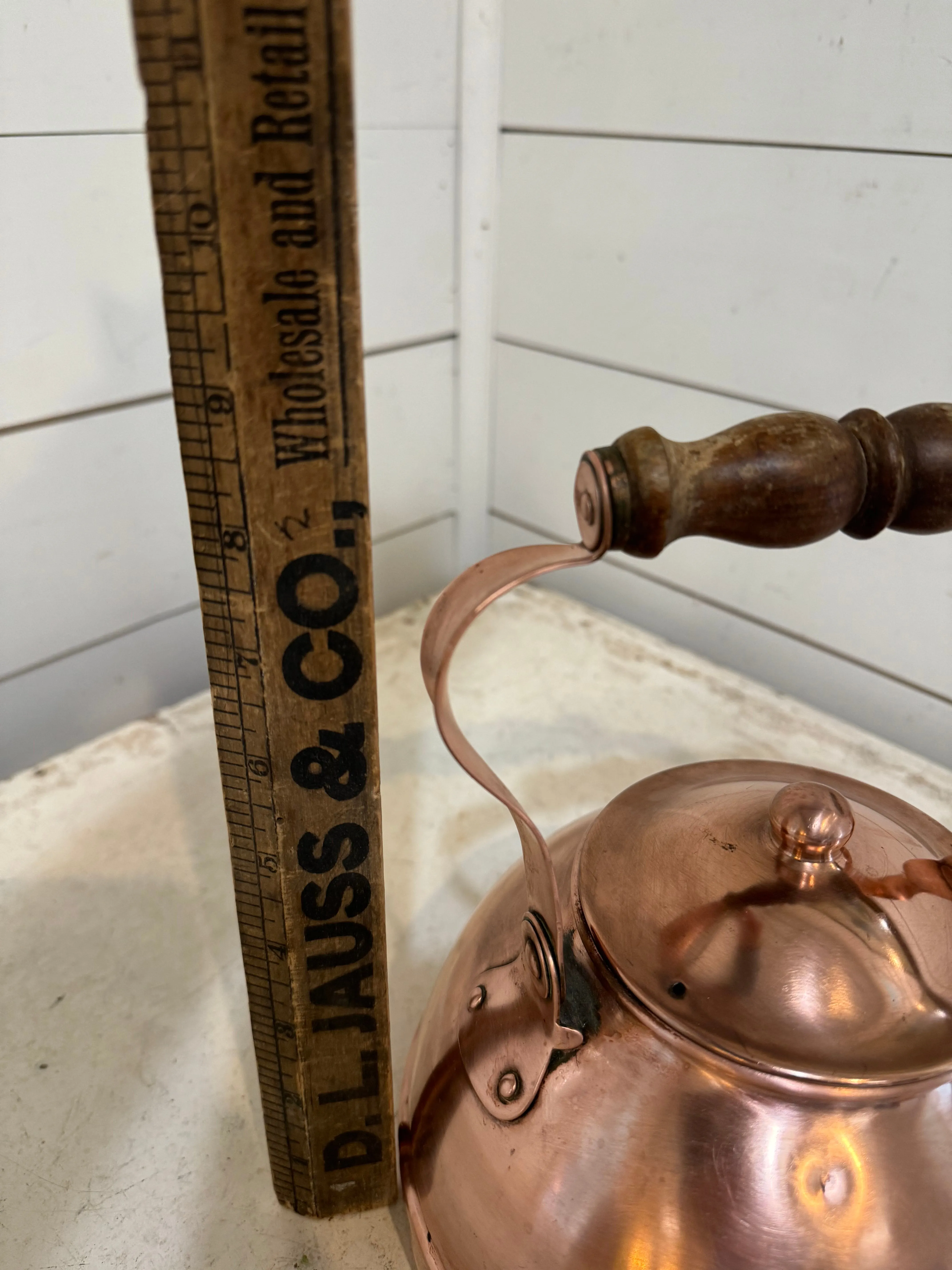 English Copper Kettle with turned handle