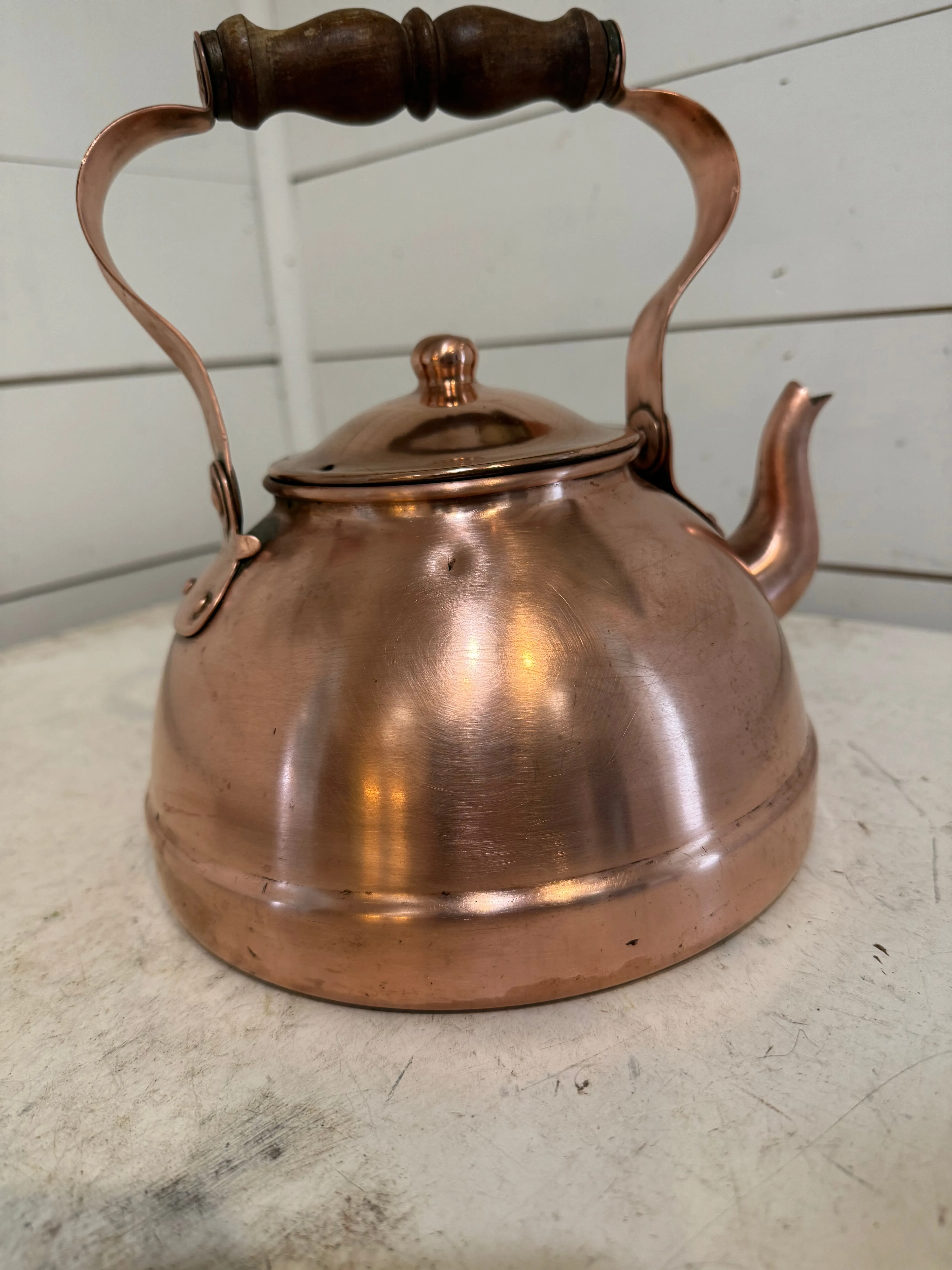 English Copper Kettle with turned handle