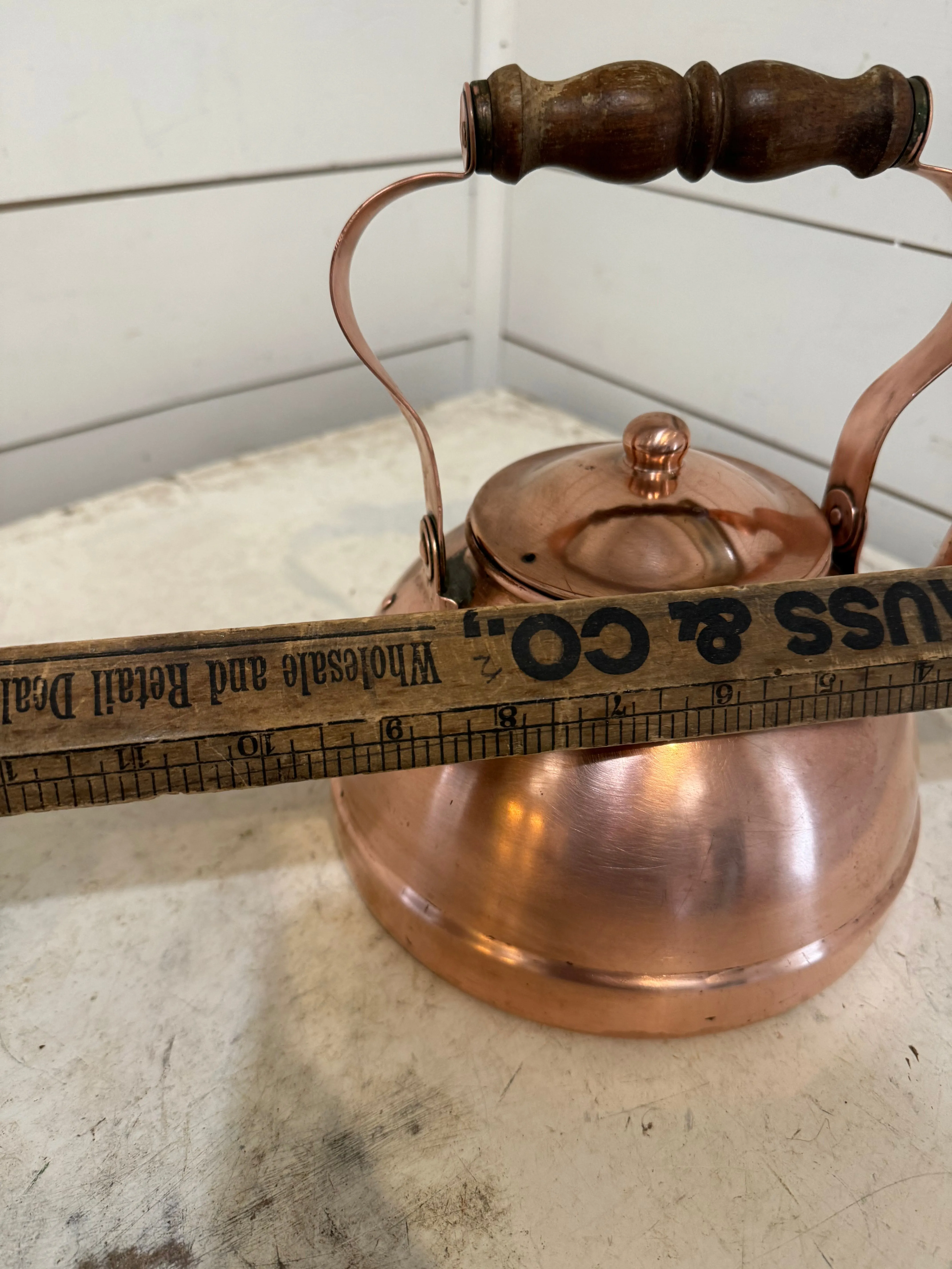 English Copper Kettle with turned handle