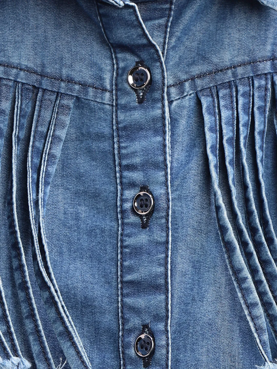 Girls Blue Denim Fringe Sleeveless Dress