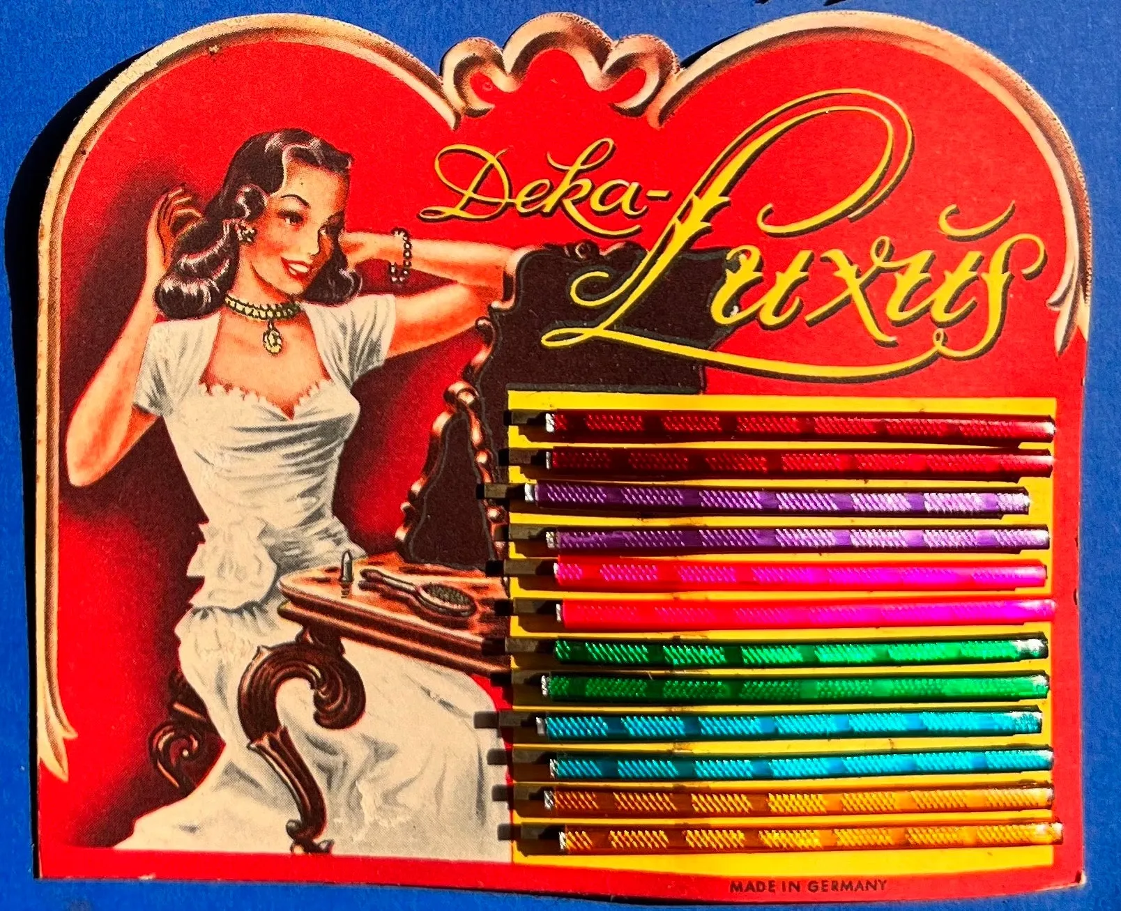 Glorious Burlesque Display Card of 1940s Hairpins Made in Germany