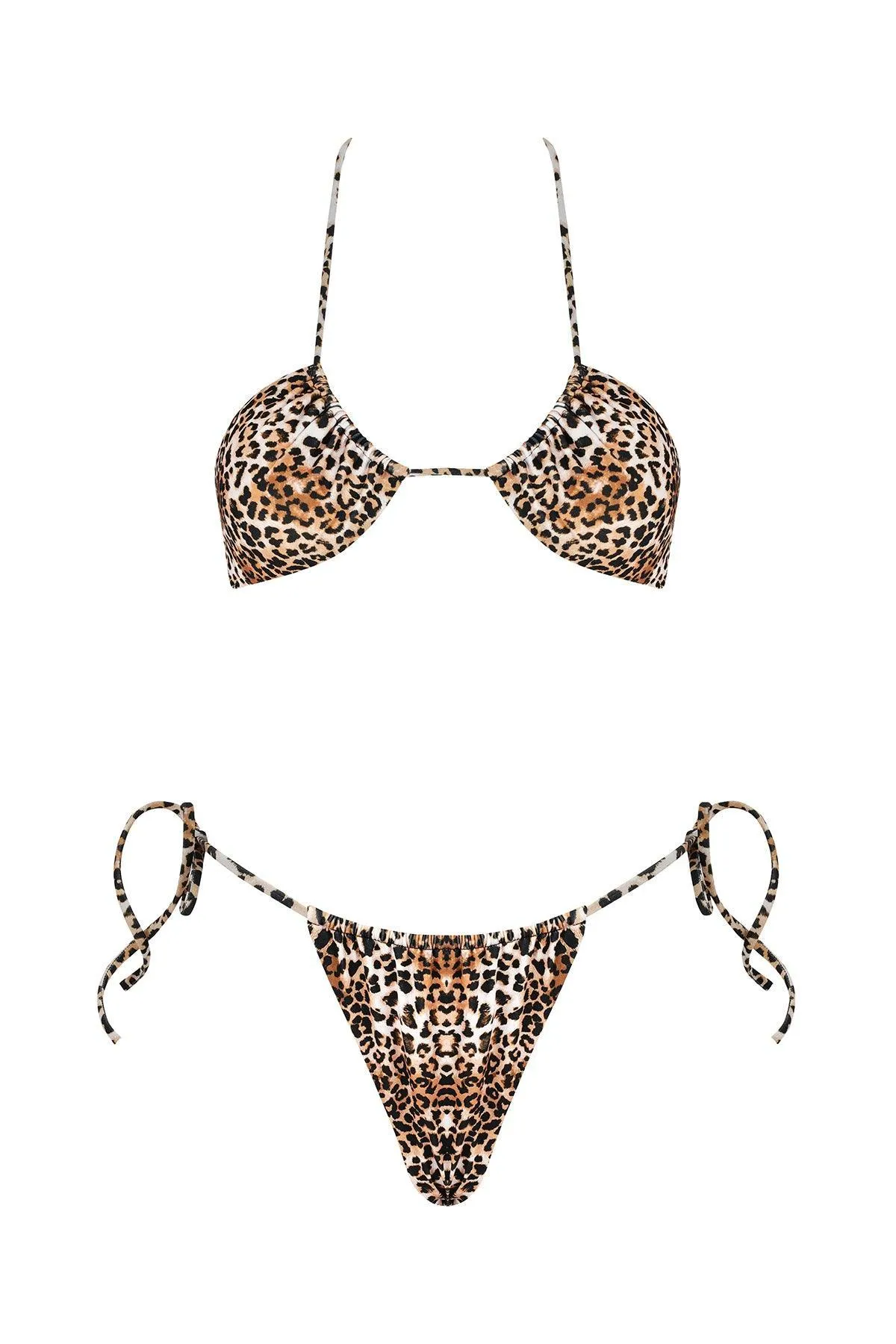 Halter Leopard Print Bikini Top Beige