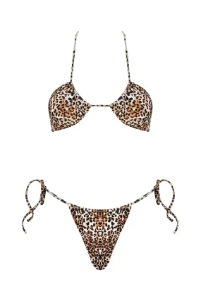 Halter Leopard Print Bikini Top Beige
