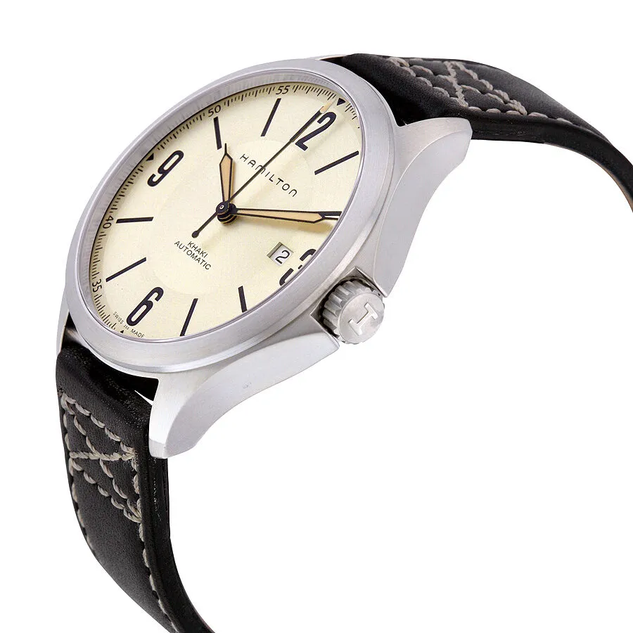Hamilton Khaki Aviation Automatic Ivory Dial Charcoal Leather Men's Watch H76665725