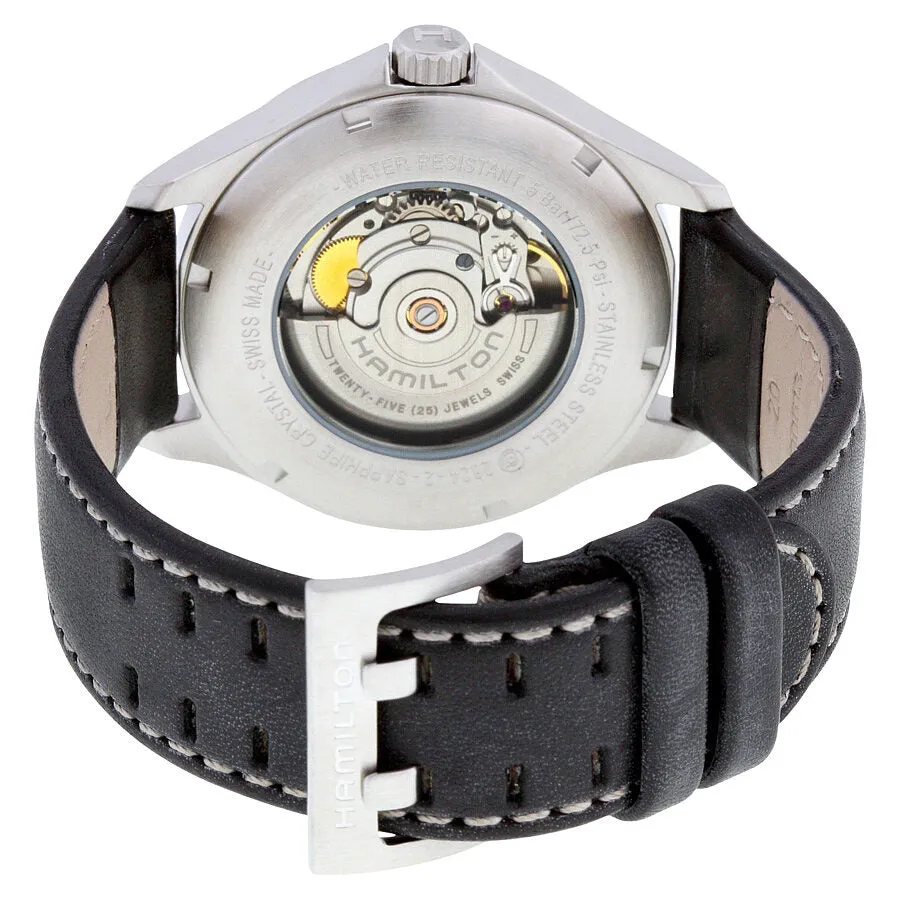 Hamilton Khaki Aviation Automatic Ivory Dial Charcoal Leather Men's Watch H76665725