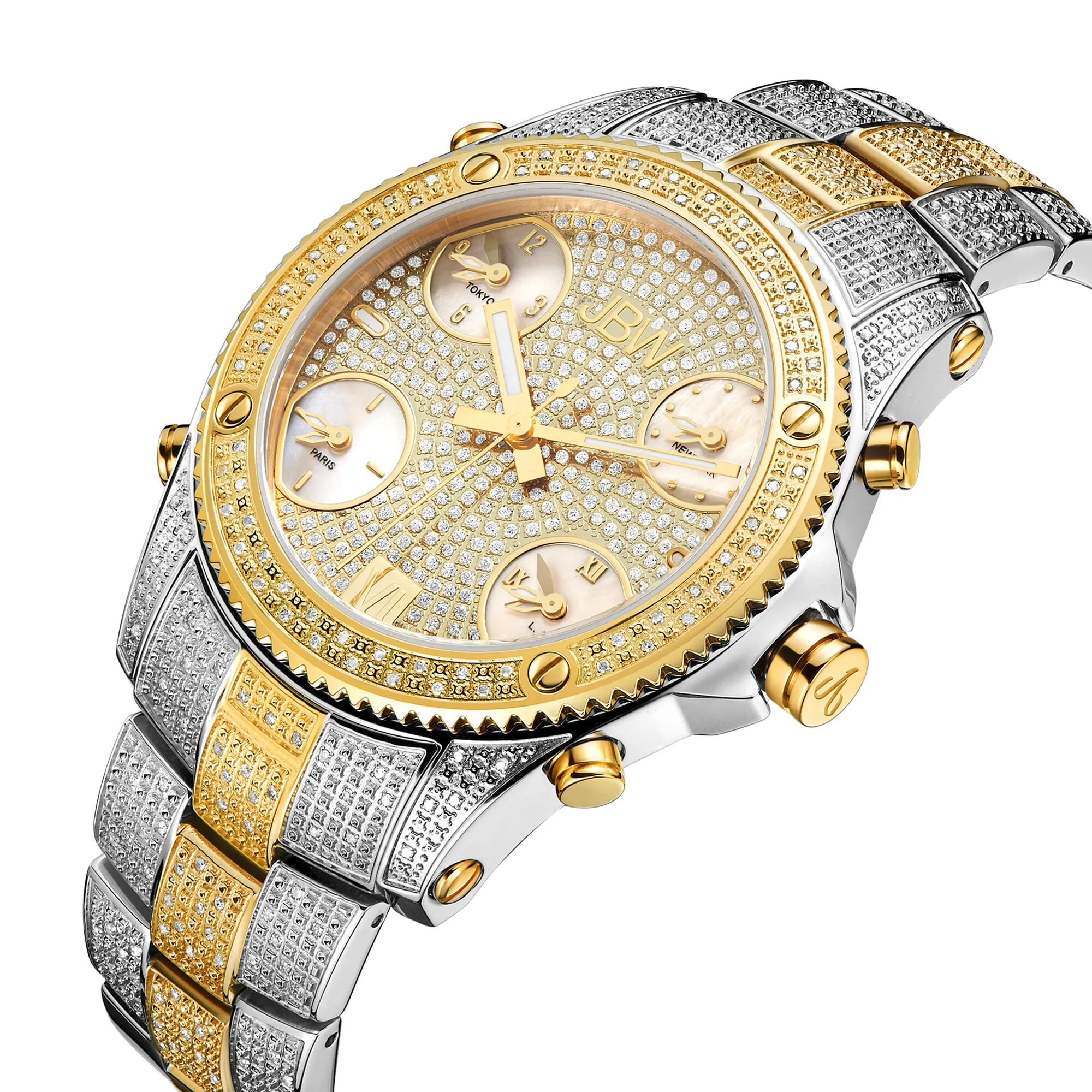 JBW Jet Setter Two-tone Diamond Multiple Time Zone Men's Watch JB-6213-E