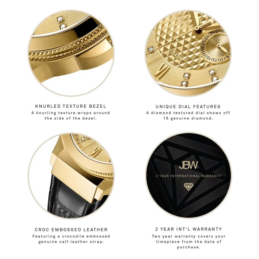 JBW Saxon 48 Quartz Diamond Gold Dial Men's Watch J6373C