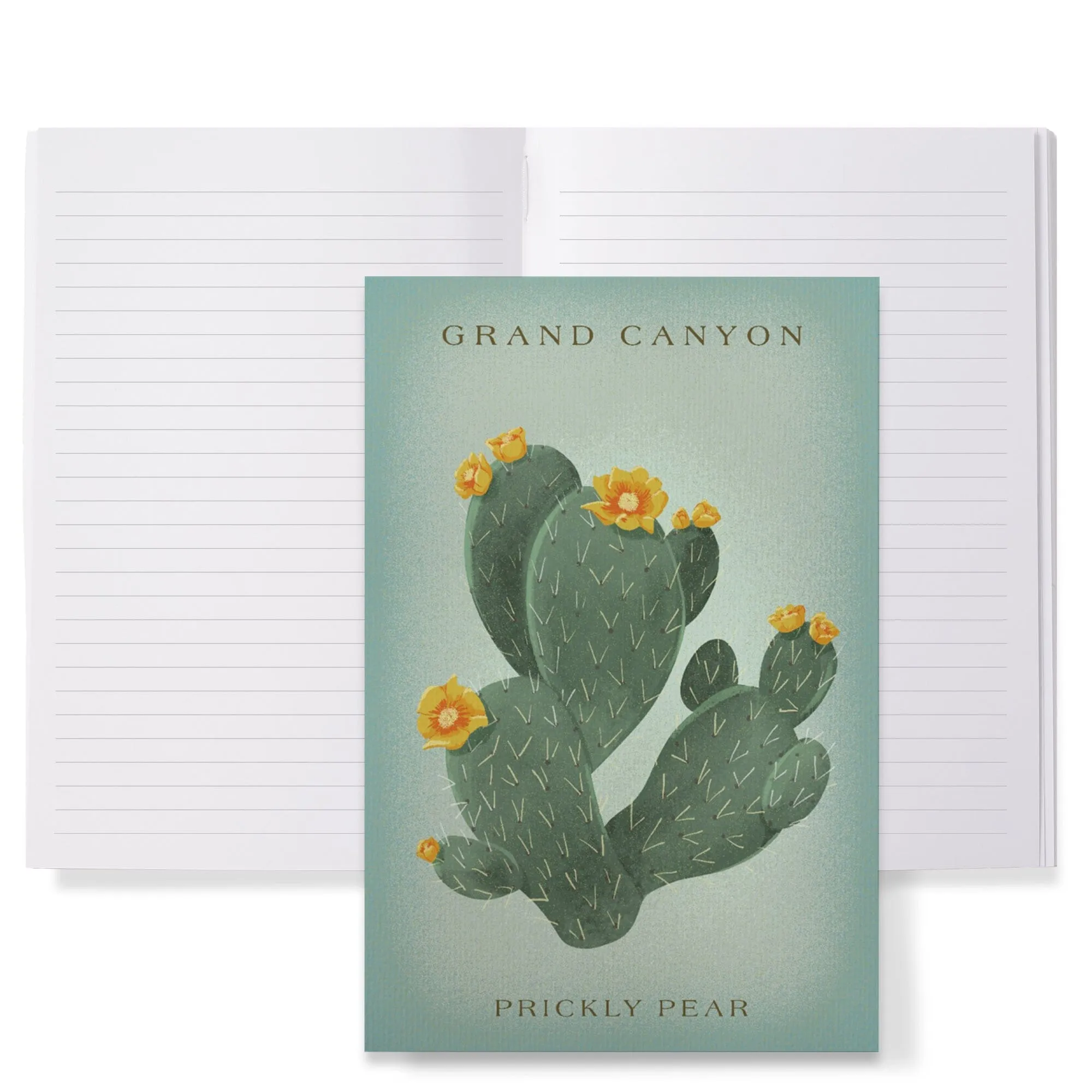 Lined 6x9 Journal, Grand Canyon, Prickly Pear with Yellow Flowers, Vintage Flora, Lay Flat, 193 Pages, FSC paper