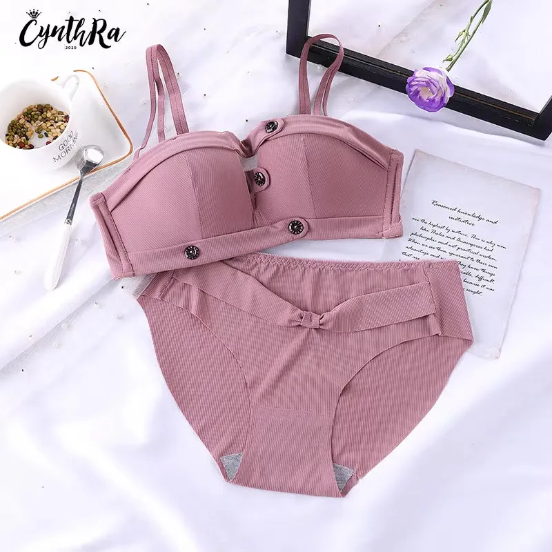 Minimalist Buttoned Bra and Panty Set