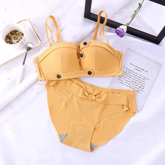 Minimalist Buttoned Bra and Panty Set