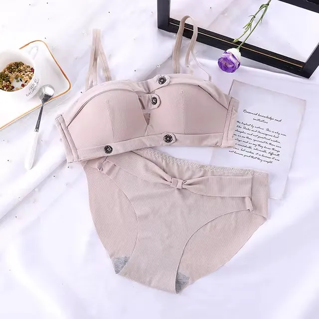 Minimalist Buttoned Bra and Panty Set