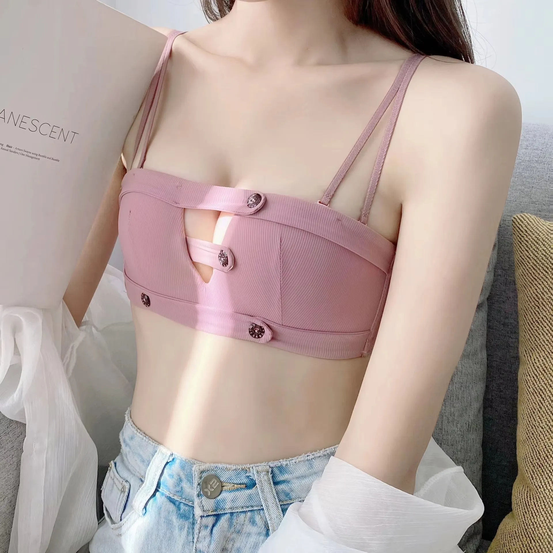 Minimalist Buttoned Bra and Panty Set
