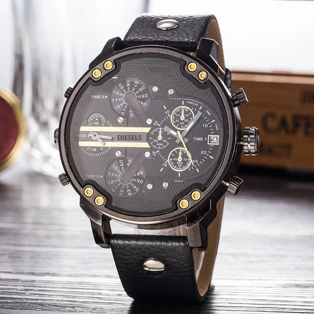 Montre luxe Military Clock Leather  Watch Men's Sport Quartz Diesels Watch