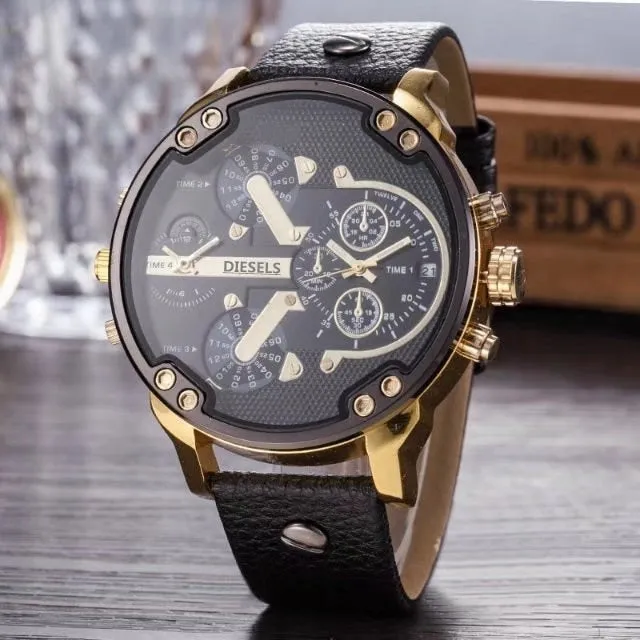 Montre luxe Military Clock Leather  Watch Men's Sport Quartz Diesels Watch