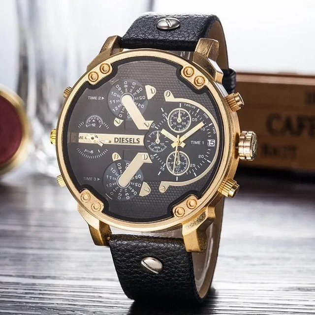 Montre luxe Military Clock Leather  Watch Men's Sport Quartz Diesels Watch
