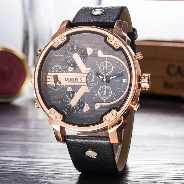 Montre luxe Military Clock Leather  Watch Men's Sport Quartz Diesels Watch