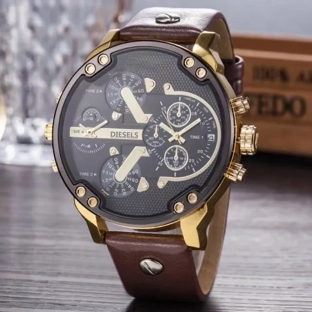 Montre luxe Military Clock Leather  Watch Men's Sport Quartz Diesels Watch