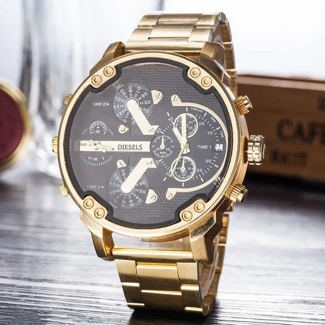Montre luxe Military Clock Leather  Watch Men's Sport Quartz Diesels Watch