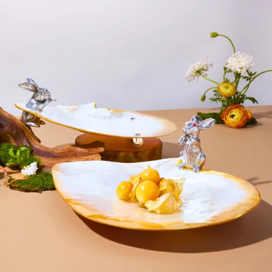 Mother of Pearl Canape Plate with Hopping Silver Rabbit