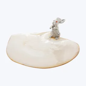 Mother of Pearl Canape Plate with Hopping Silver Rabbit