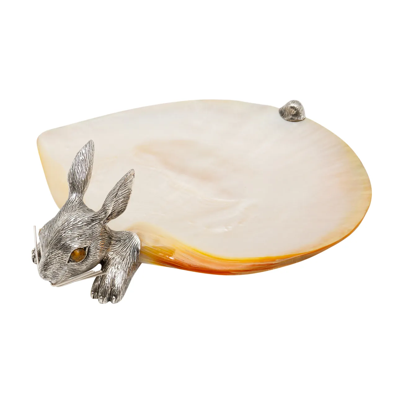 Mother of Pearl Canape Plate with Silver Grazing Rabbit