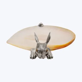 Mother of Pearl Canape Plate with Silver Grazing Rabbit