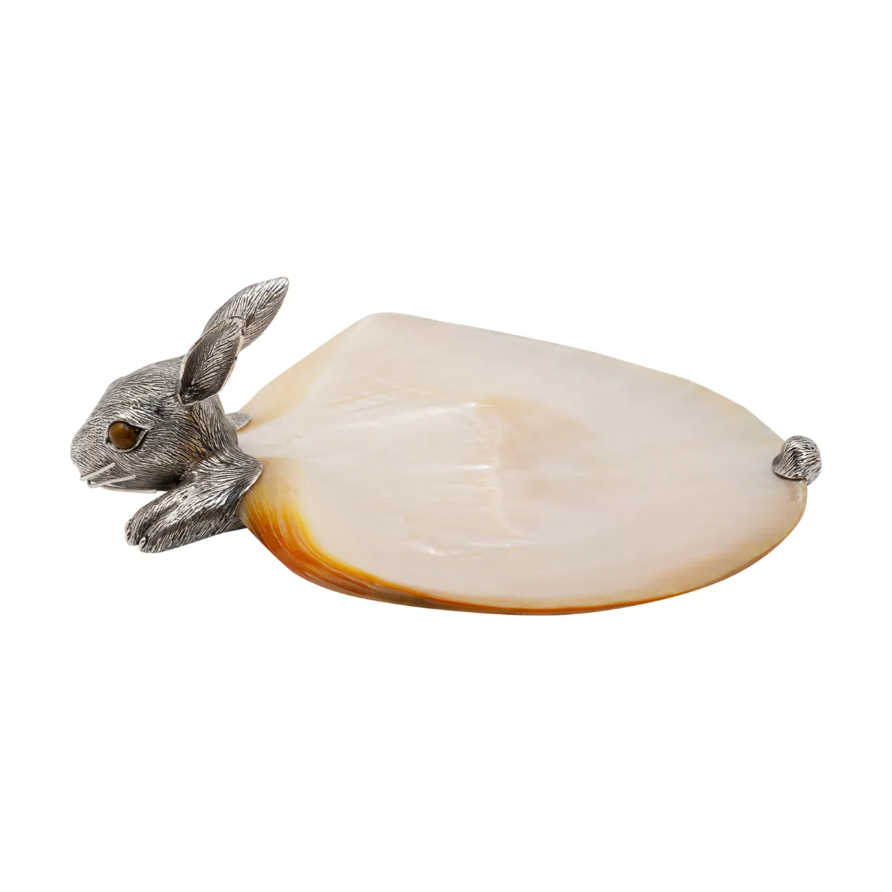Mother of Pearl Canape Plate with Silver Grazing Rabbit