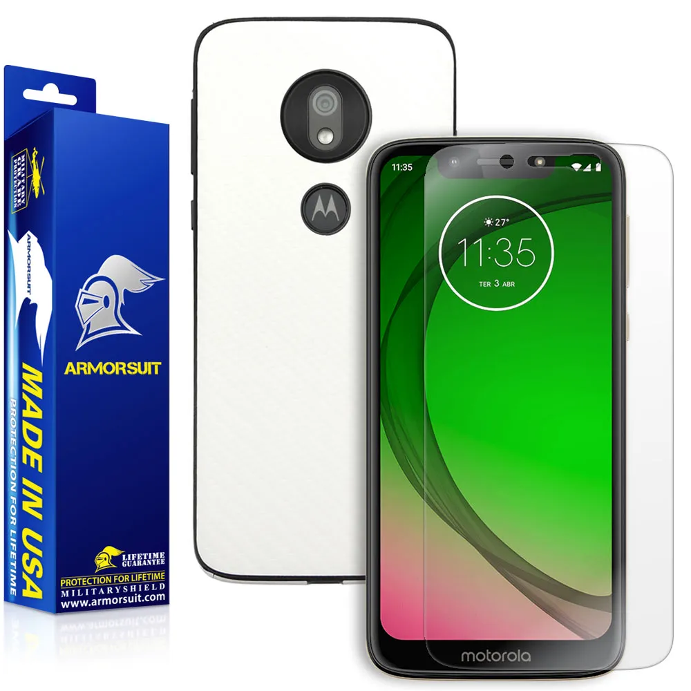 Motorola Moto G7 Play Screen Protector   White Carbon Fiber Skin Protector