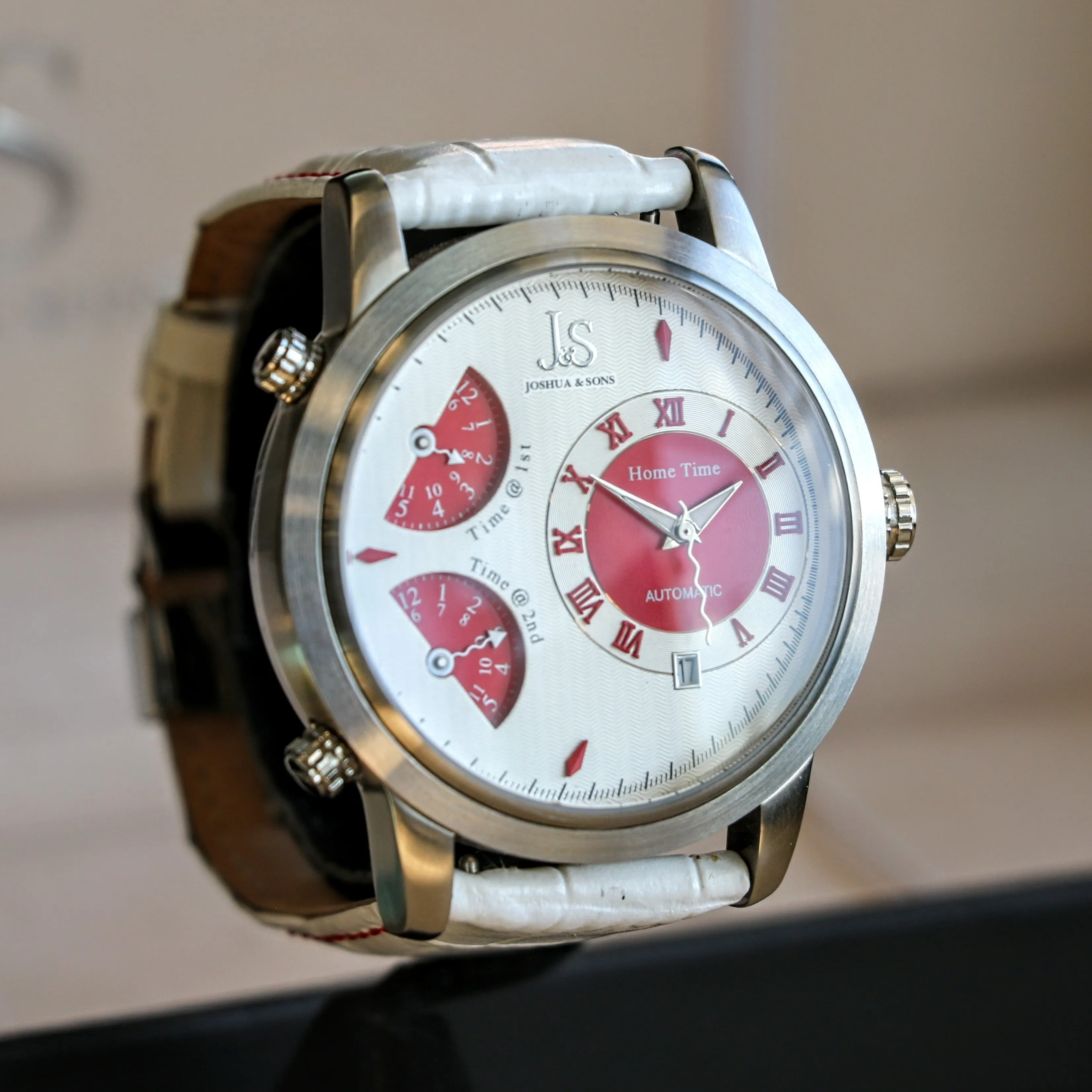 NOS J&S Joshua & Sons Automatic Watch Ref. JS-03-08 Triple Zone Time Wristwatch - In Box