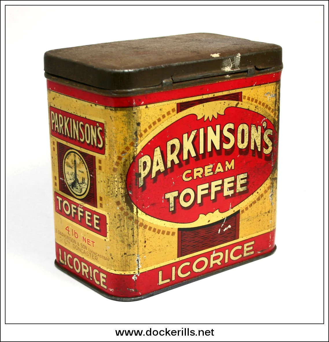 Parkinsons Cream Toffee Tin, Parkinson & Son, Ltd., Doncaster. Vintage Advertising Tin.