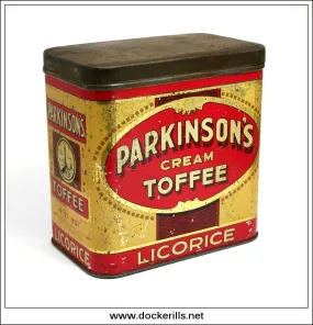 Parkinsons Cream Toffee Tin, Parkinson & Son, Ltd., Doncaster. Vintage Advertising Tin.