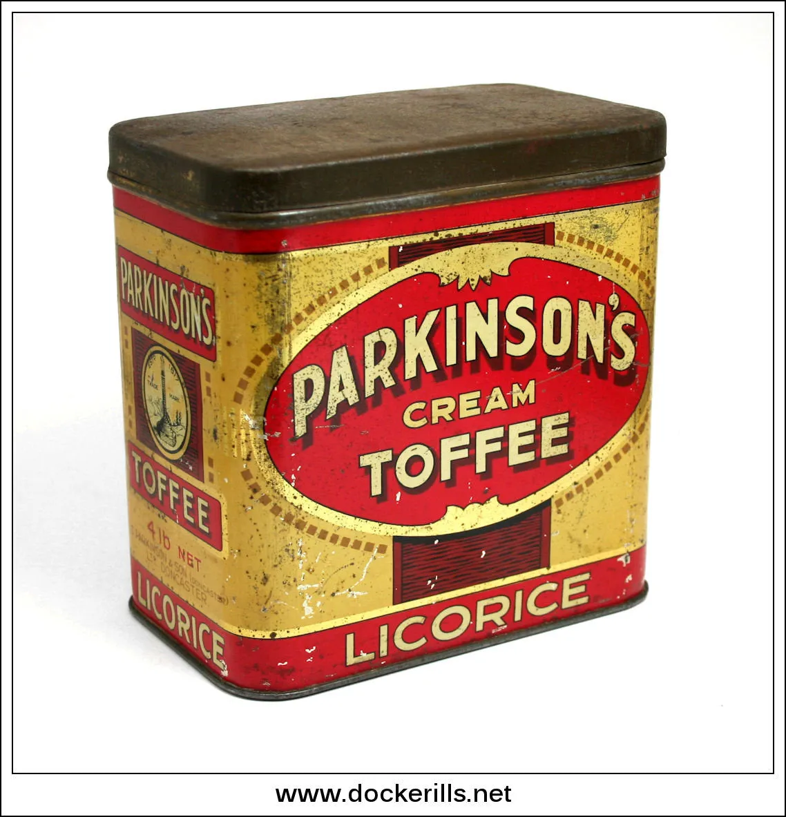 Parkinsons Cream Toffee Tin, Parkinson & Son, Ltd., Doncaster. Vintage Advertising Tin.