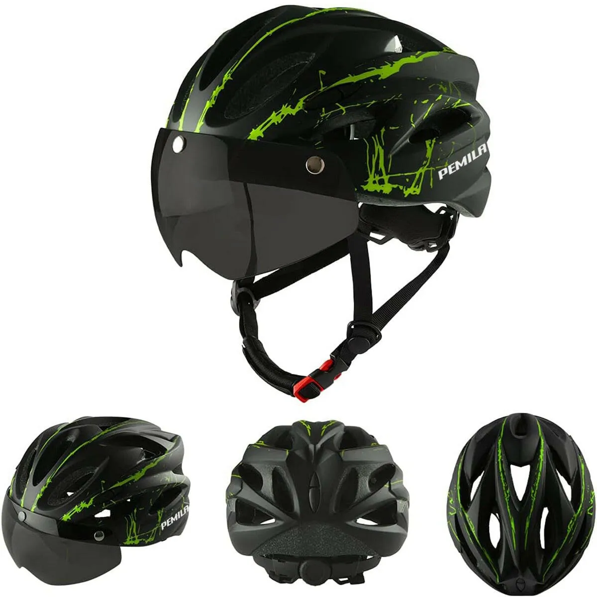 PEMILA Integrally-Molded Cycling Helmet Racing Ultralight Bicycle Helmet Men Women Motorcycle Bike Helmet with Magnetic Glasses