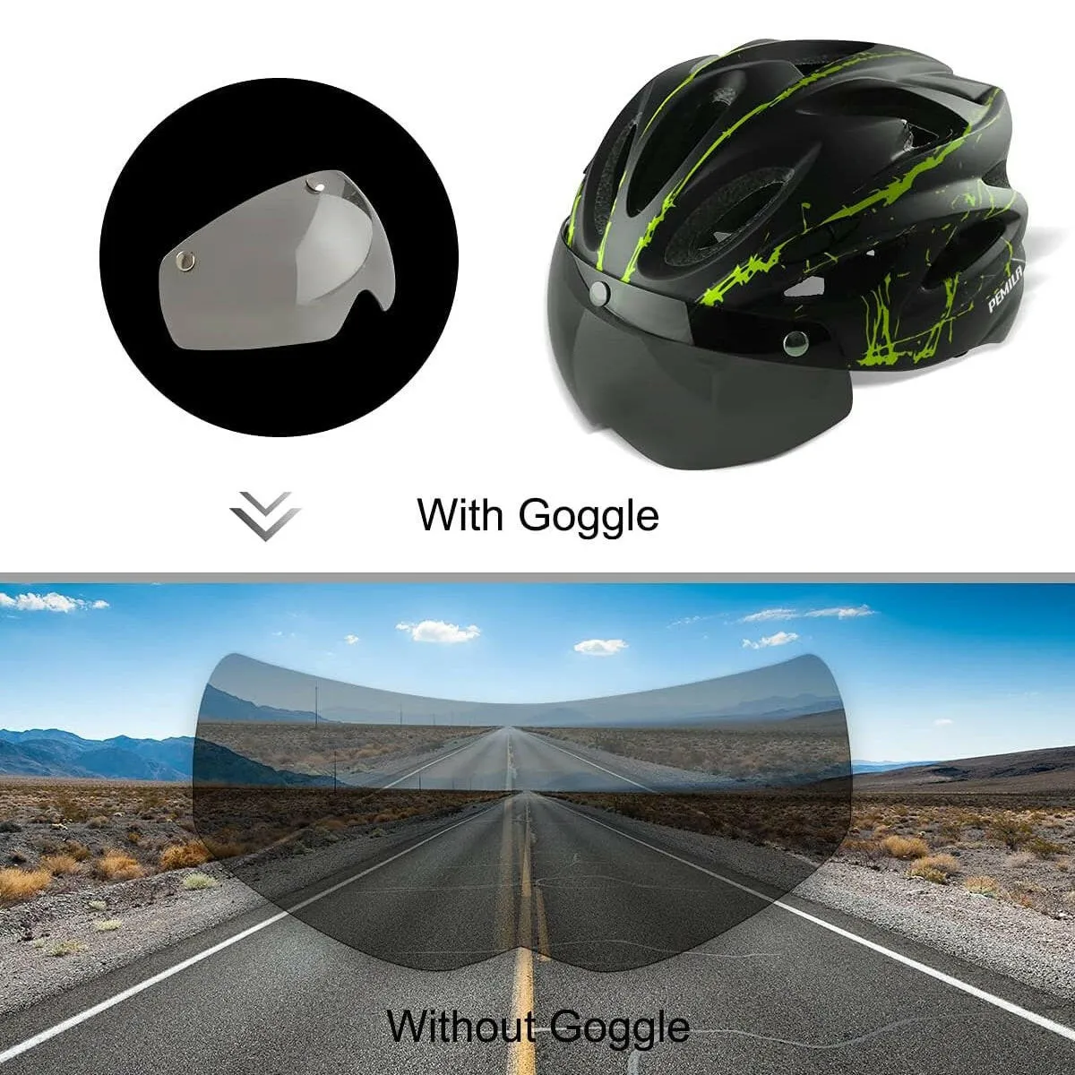 PEMILA Integrally-Molded Cycling Helmet Racing Ultralight Bicycle Helmet Men Women Motorcycle Bike Helmet with Magnetic Glasses