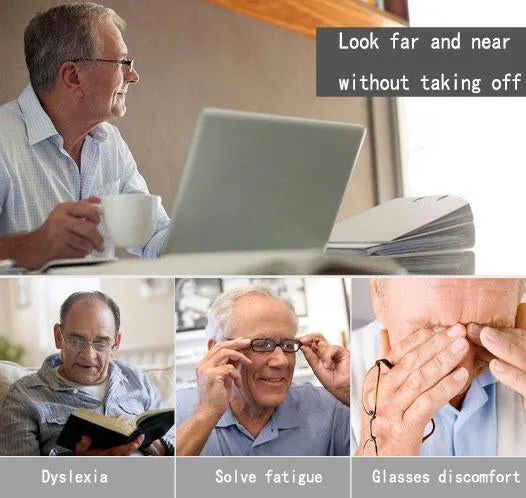 Progressive Multi-Focus Reading Glasses,Far and Near Dual-use Discoloration Zoom Ultralight Reading Glasses,Anti-Blue Light Anti-Radiation Resin Lenses,Unisex
