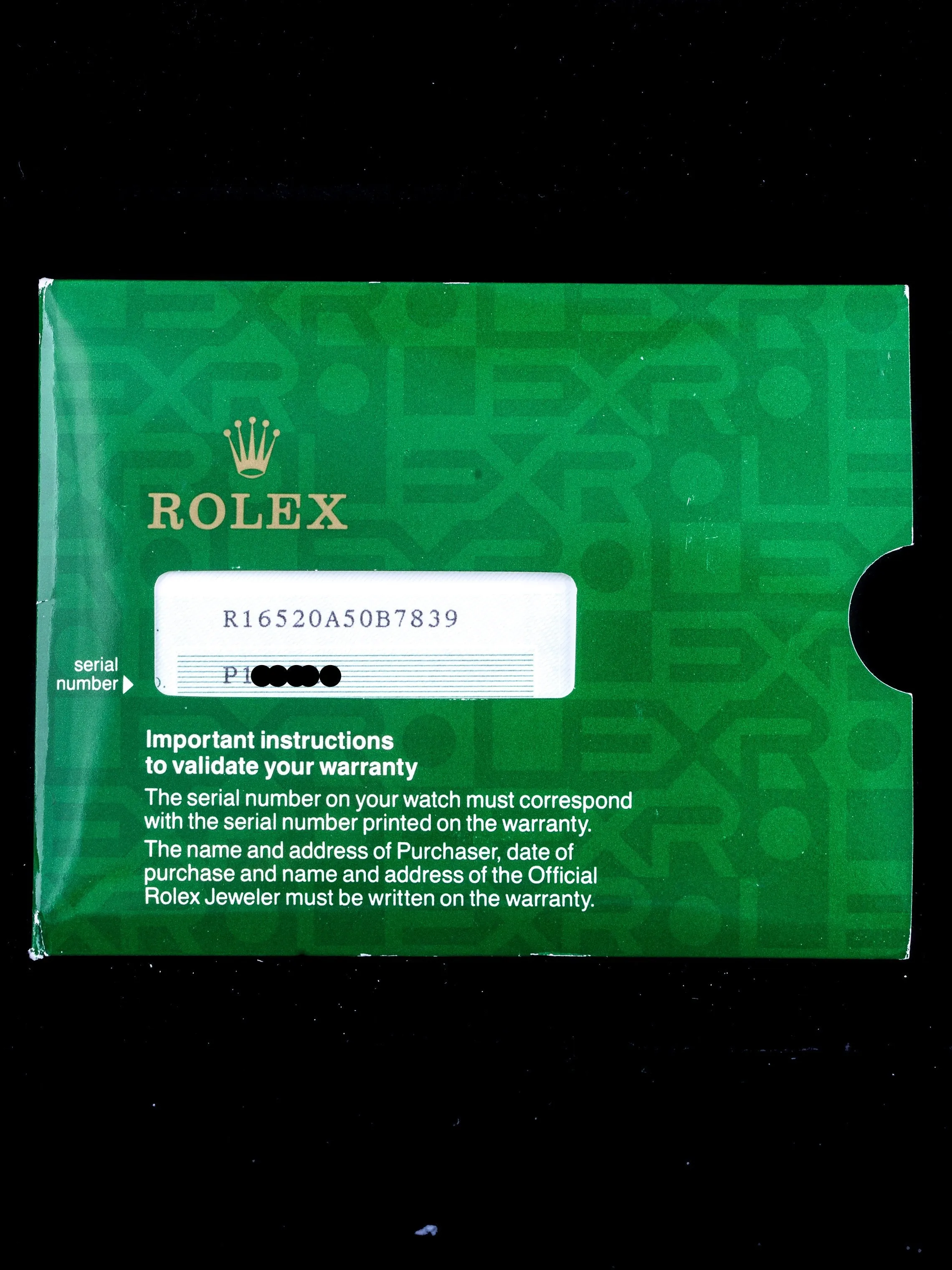 **RARE** P-Serial Rolex Zenith Daytona (Ref. 16520) Unpolished Box and Papers
