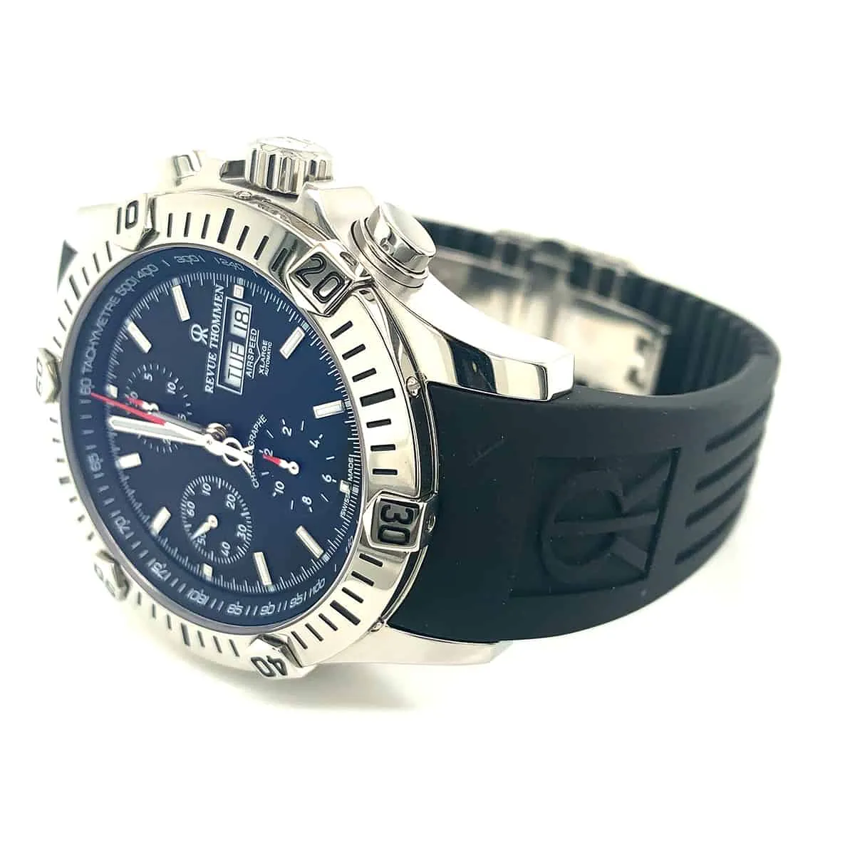 Revue Thommen Men's 16071.6839 'Air Speed' Black Dial Black Rubber Strap Chronograph Swiss Automatic Watch