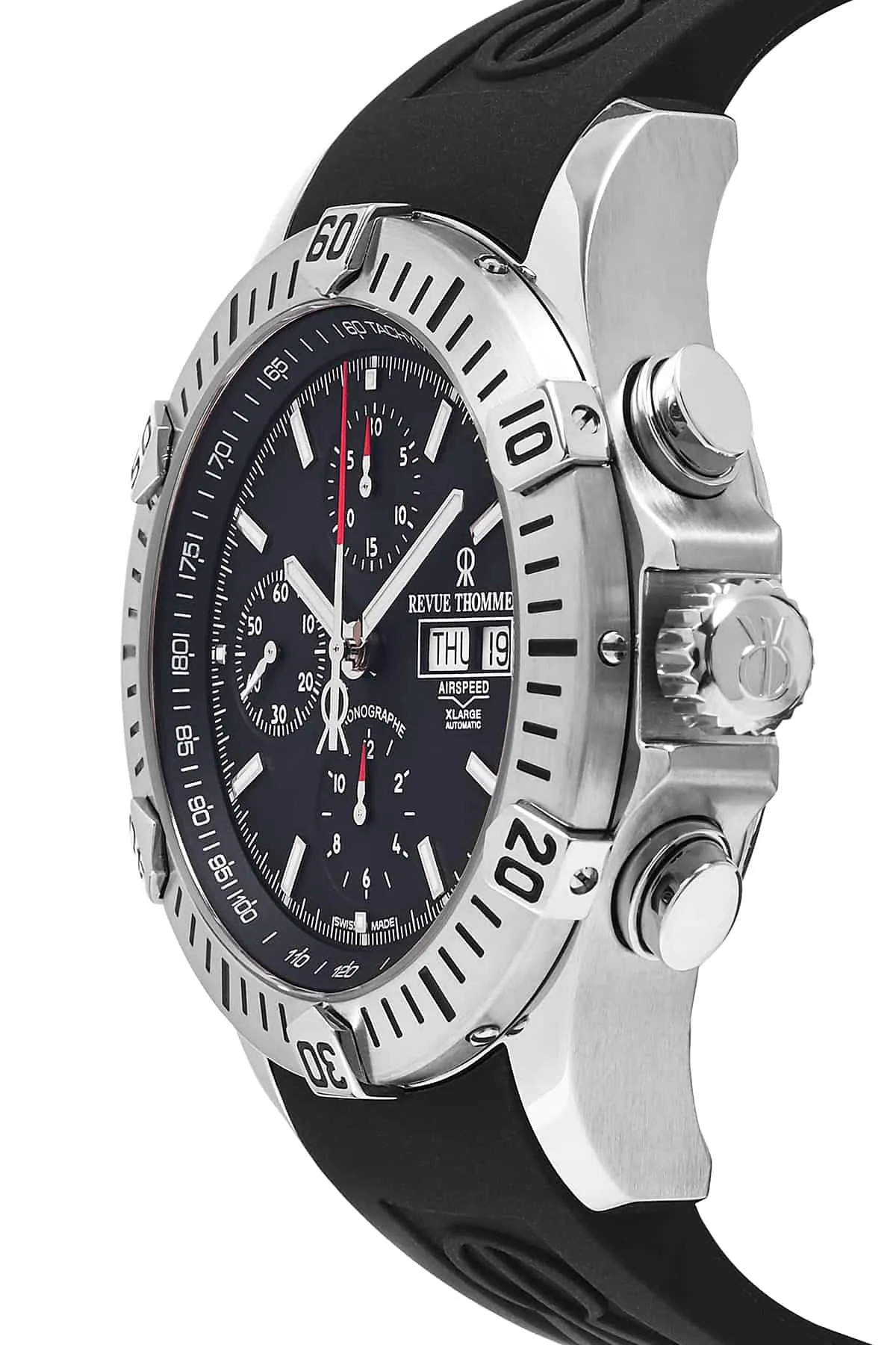 Revue Thommen Men's 16071.6839 'Air Speed' Black Dial Black Rubber Strap Chronograph Swiss Automatic Watch