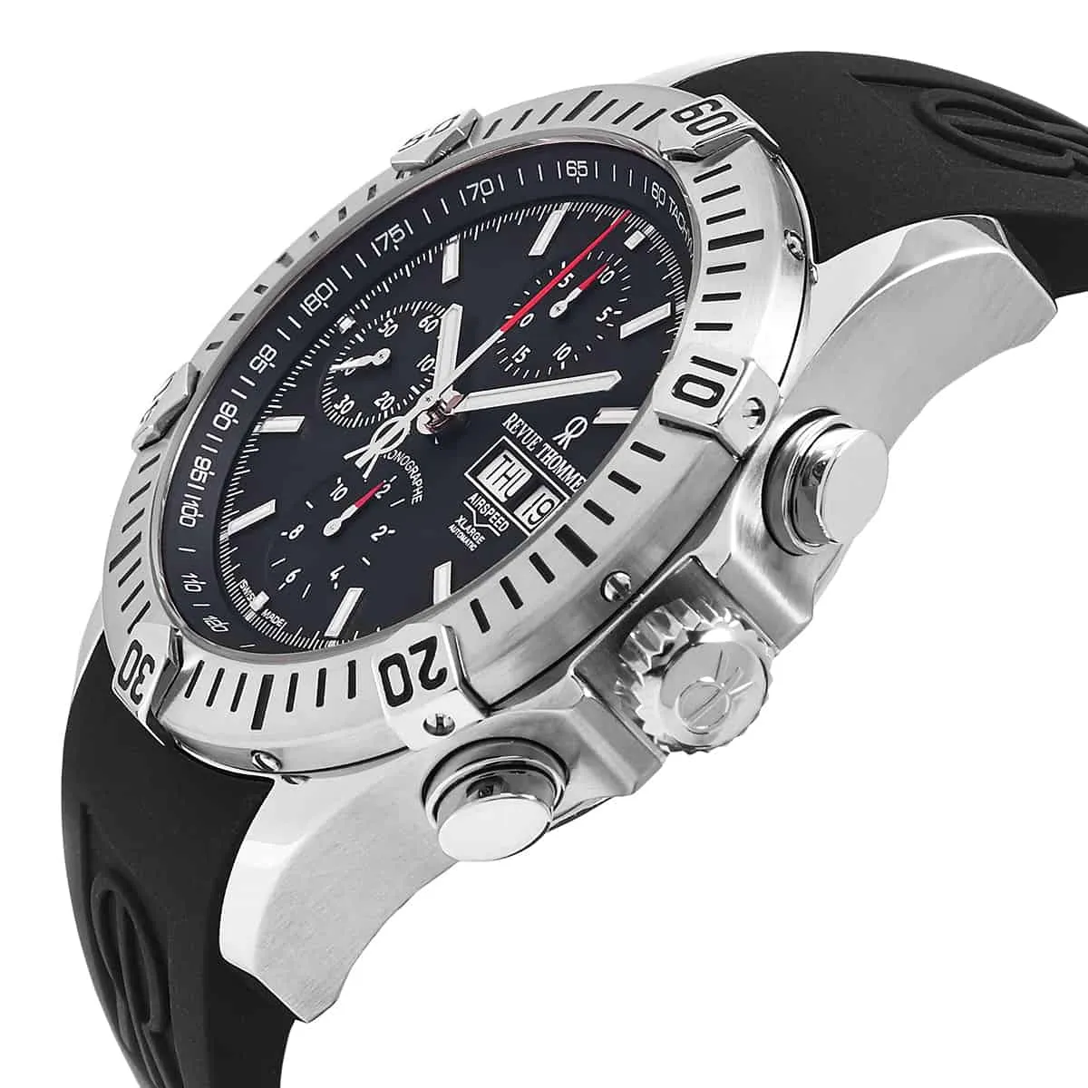 Revue Thommen Men's 16071.6839 'Air Speed' Black Dial Black Rubber Strap Chronograph Swiss Automatic Watch