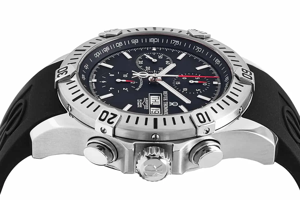 Revue Thommen Men's 16071.6839 'Air Speed' Black Dial Black Rubber Strap Chronograph Swiss Automatic Watch