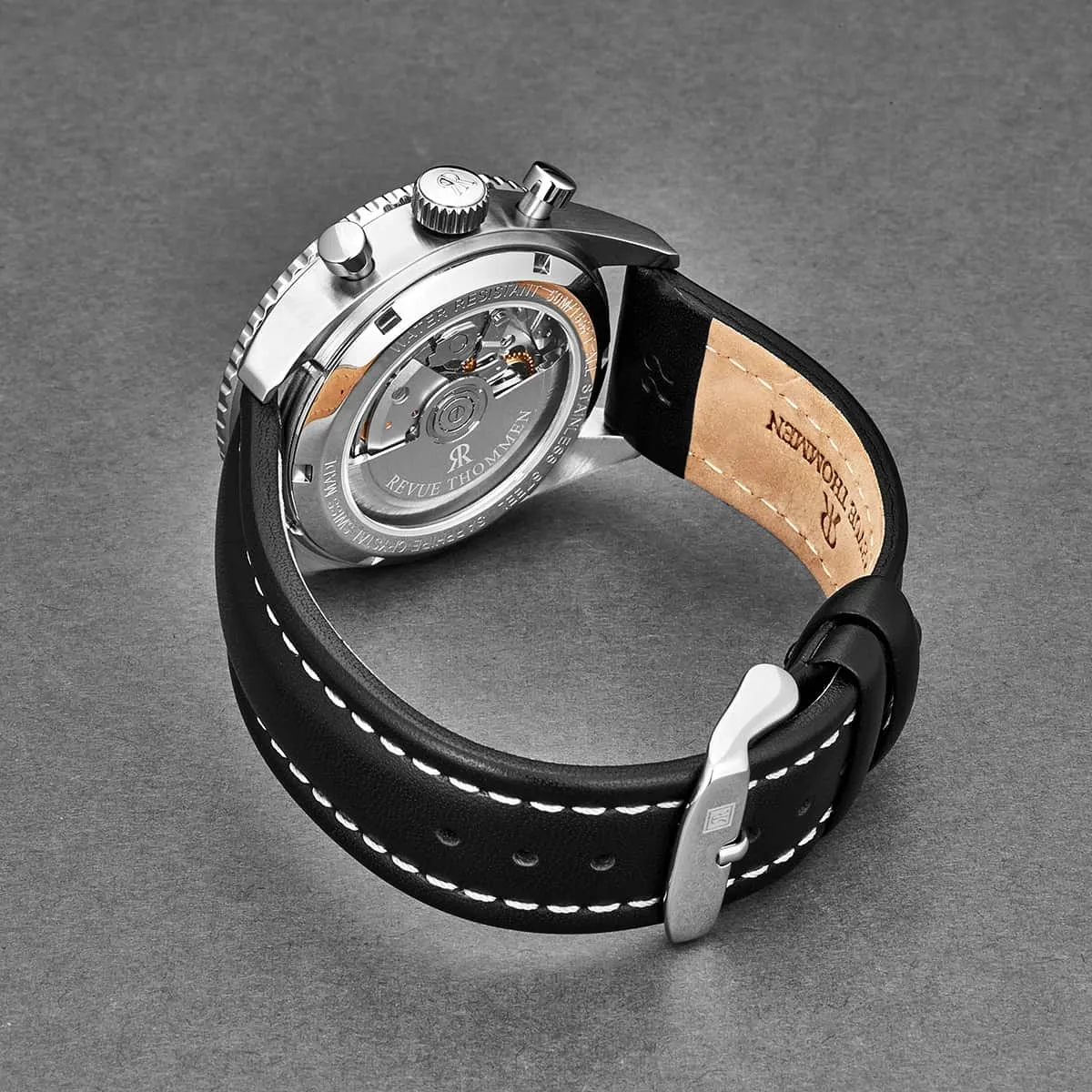 Revue Thommen Men's 17000.6537 'Aviator' Black Dial Leather Strap Chronograph Automatic Watch