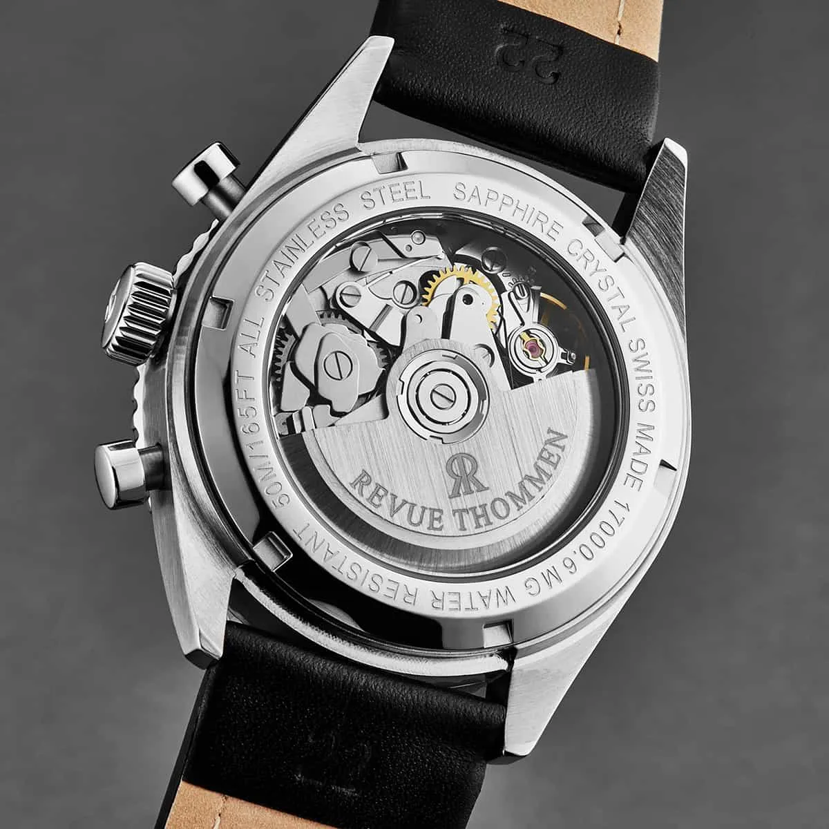 Revue Thommen Men's 17000.6537 'Aviator' Black Dial Leather Strap Chronograph Automatic Watch