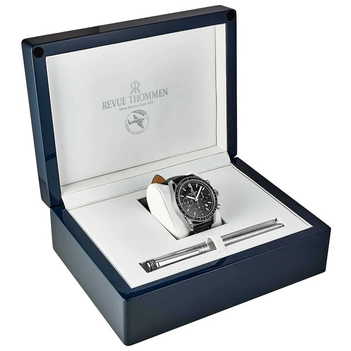 Revue Thommen Men's 17000.6537 'Aviator' Black Dial Leather Strap Chronograph Automatic Watch