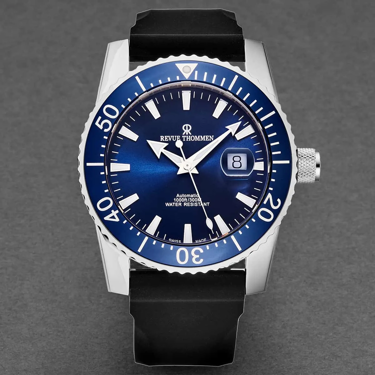 Revue Thommen Men's 17030.2535 'Diver' Blue Dial Rubber Strap Swiss Automatic Watch