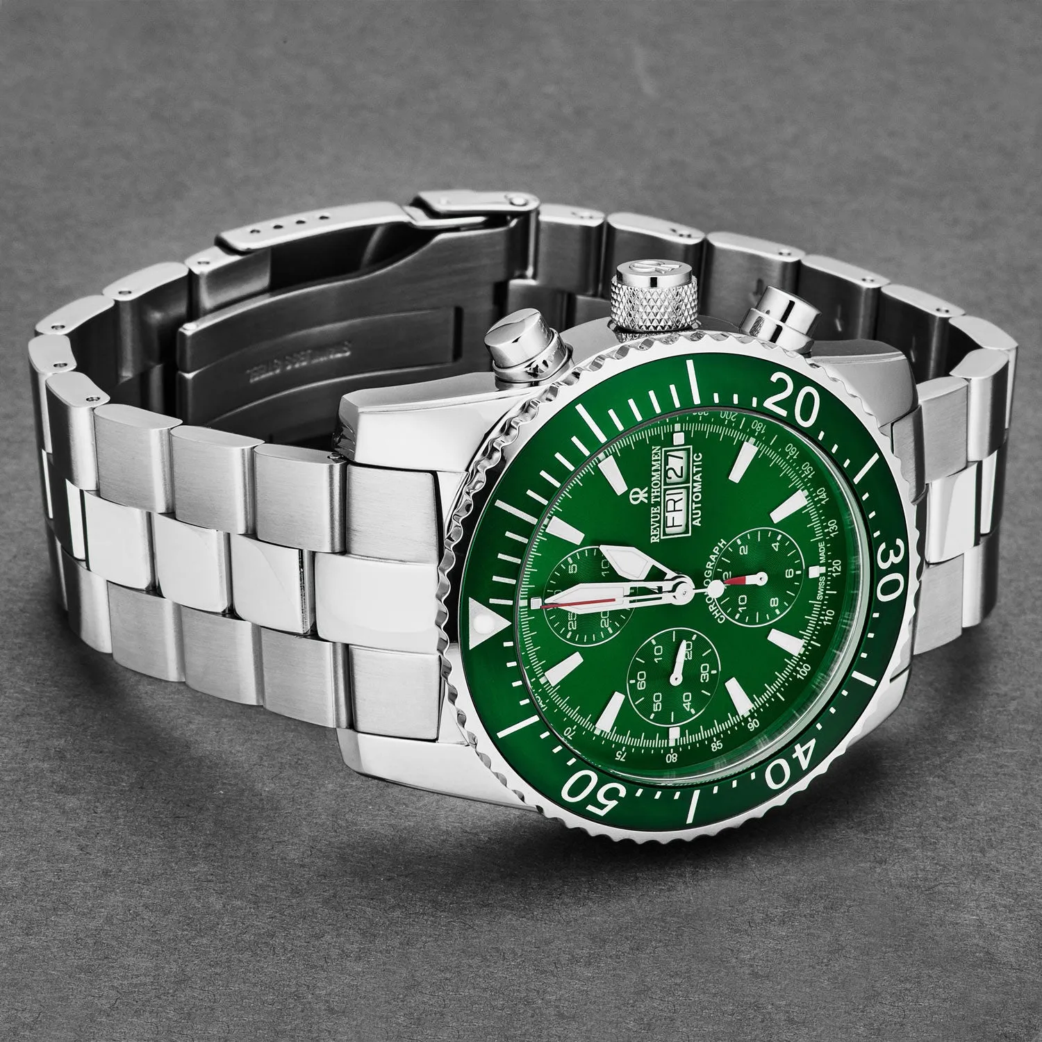 Revue Thommen Men's 17030.6132 'Divers' Green Dial Day-Date Chronograph Automatic Watch