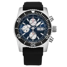Revue Thommen Men's 17030.6525 'Divers' Blue Dial Day-Date Chronograph Blue Dial Black Rubber Strap Automatic Watch