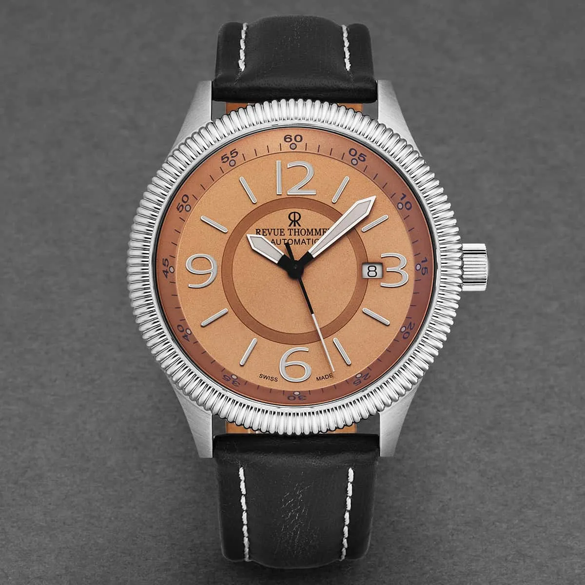 Revue Thommen Men's 17060.2526 'Pilot' Salmon Dial Black Leather Strap Automatic Watch
